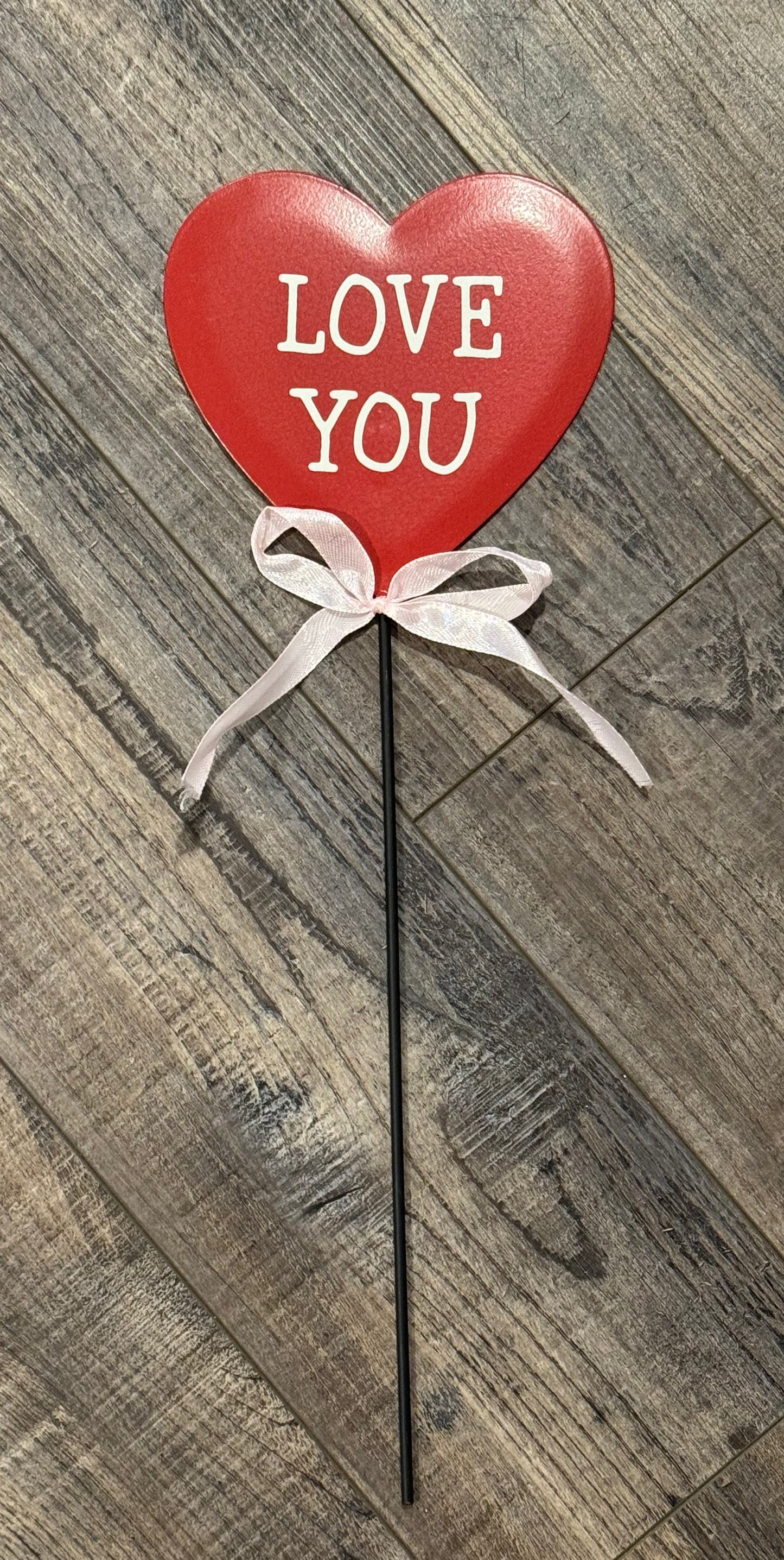 Valentine Plant Poke - Valentine’s Day decor- Metal heart I Love You