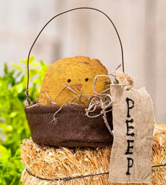 Easter Chick in Basket - Peep Chick in Basket- Primitive Chic- Easter Decor