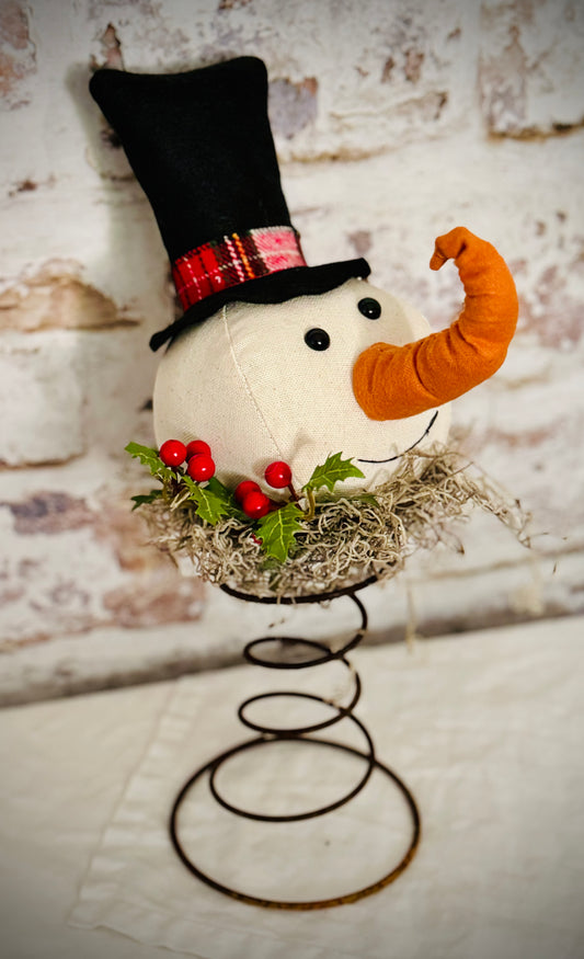 Snowman On Spring- Snowman Head On Old Bed Spring- Old Spring Snowman Head- Primitive Snowman on spring- Farmhouse Snowman