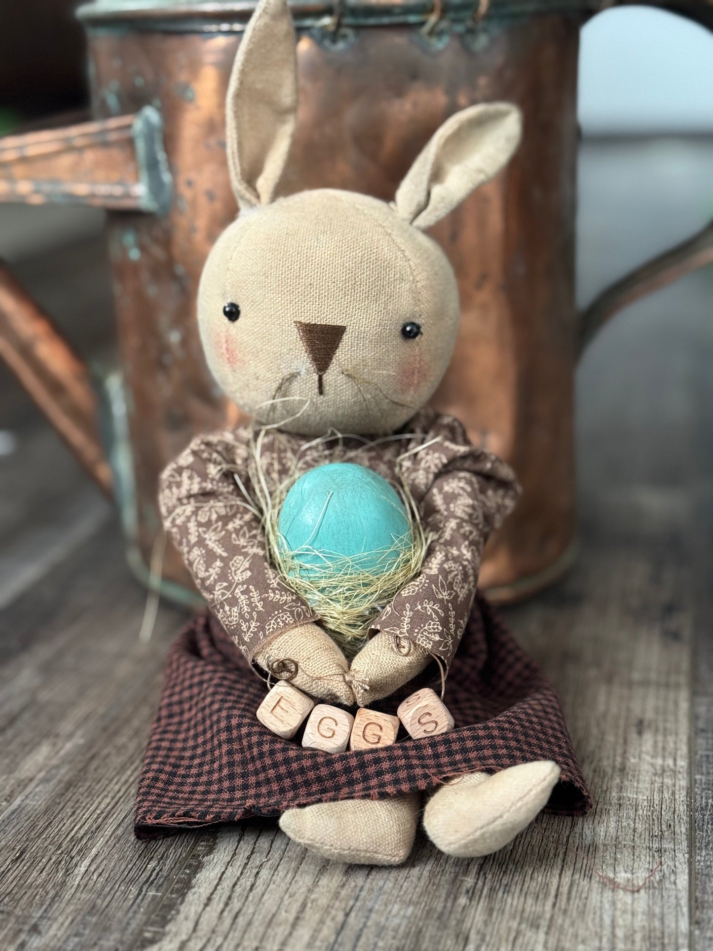 Farmhouse Bunny- Easter Bunny Decor- Primitive Bunny Doll- Handmade Bunny Doll