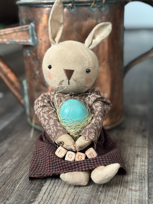 Farmhouse Bunny- Easter Bunny Decor- Primitive Bunny Doll- Handmade Bunny Doll