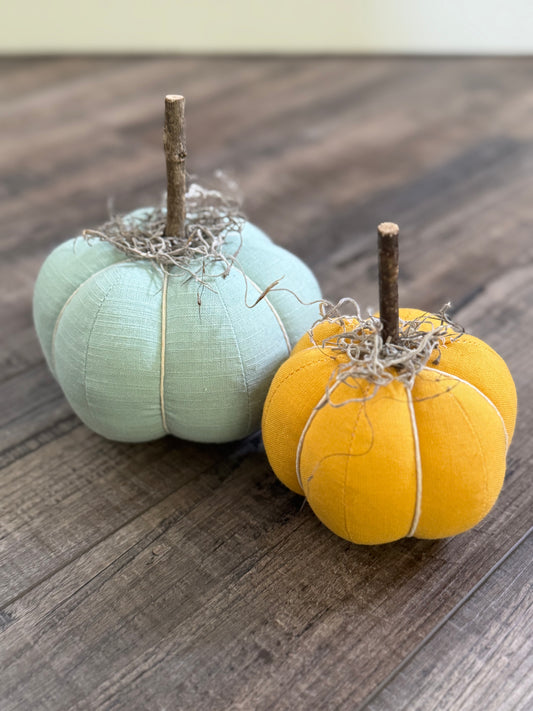 Handmade Pumpkins SET of 2 - Beach pumpkins - Farmhouse pumpkins blue and yellow