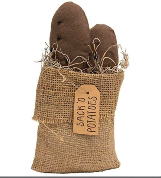 Potatoes in Burlap Sack- fabric potatoes in sack- Primitive Vegetable- Farmhouse Kitchen