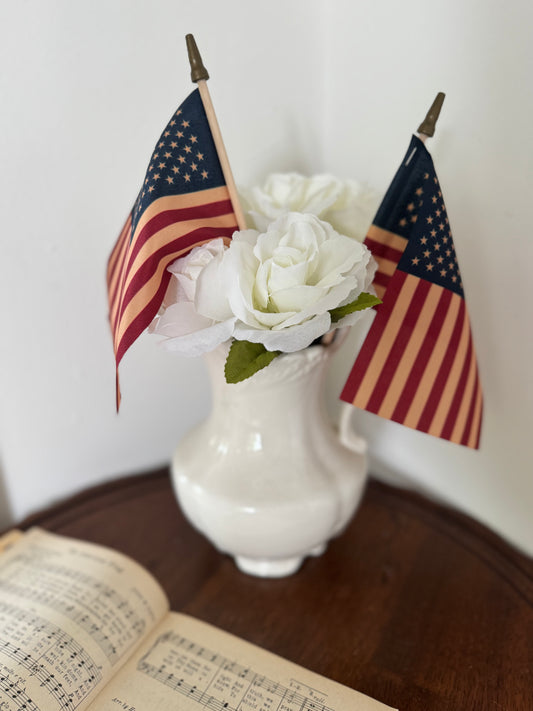 Patriotic Arrangement- 4th of July Floral arrangement- Vintage iron stone Pitcher Americana decor