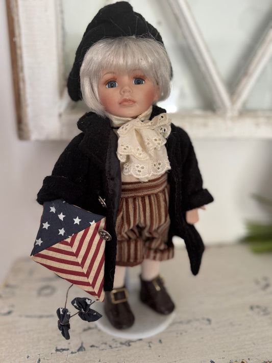 Vintage Benjamin Franklin Porcelain Doll- Americana Patriotic Decor