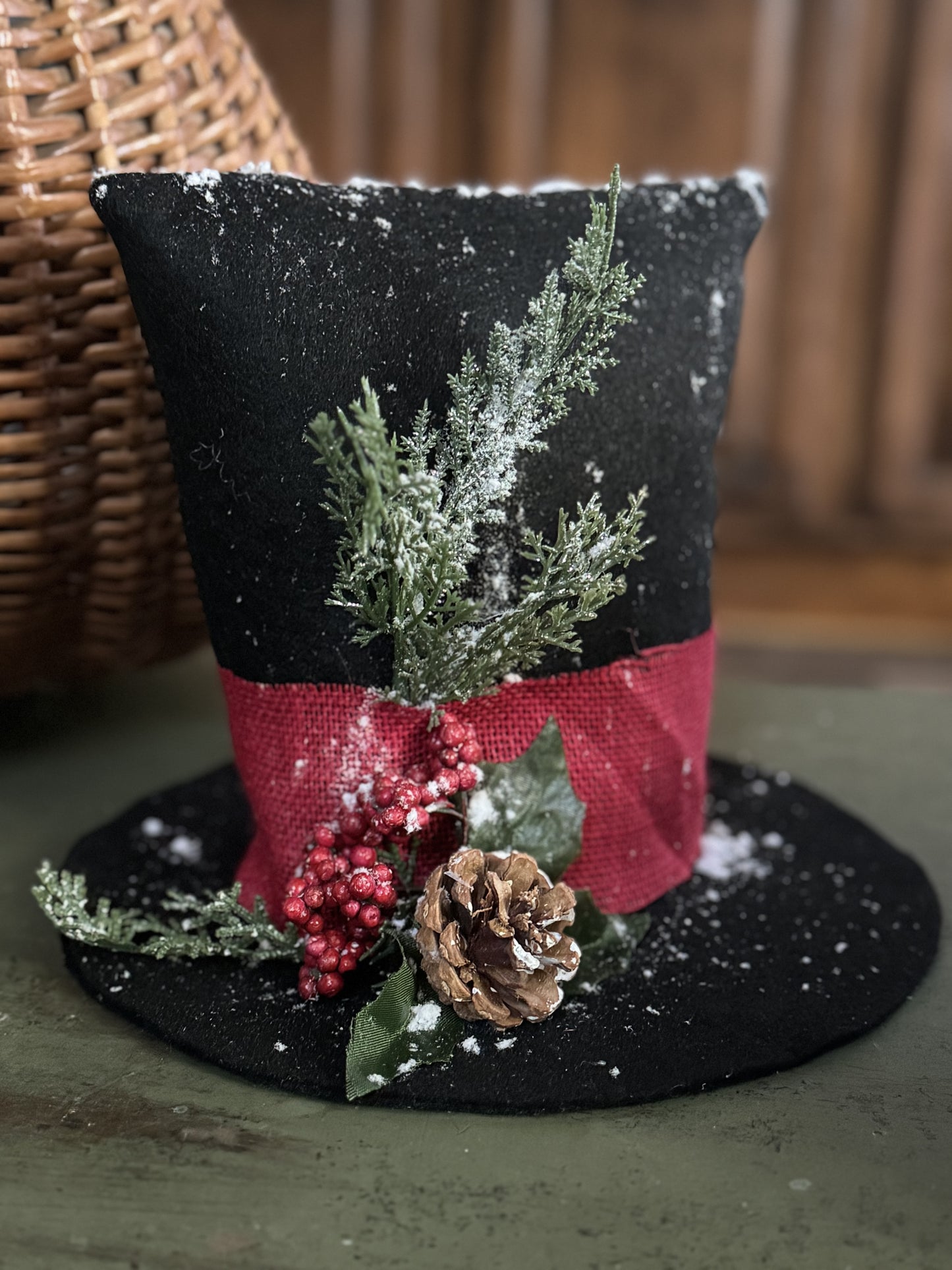 Snowman Hat - Top Hat - snowman top hat- Christmas hat- primitive snowman hat-fARMHOUSE snowman hat
