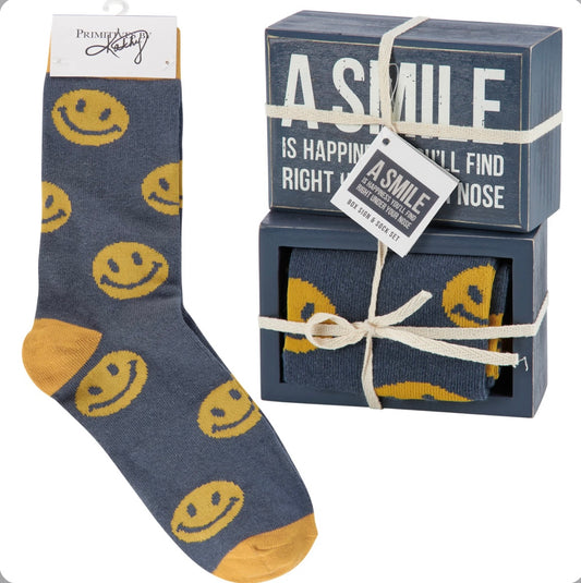 Smile Gift Set - Socks and sign gift set- smiley face gift set- Happy Gift set