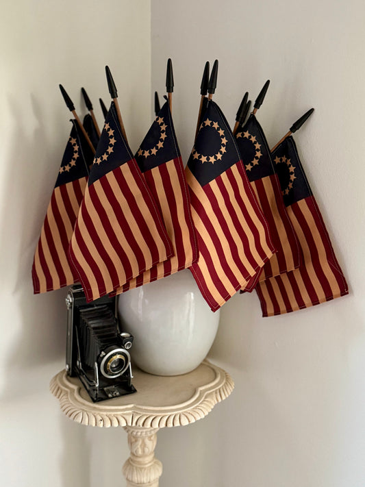Tea Stained Betsy Ross Flag- 18 inches TALL- USA Flag - American Flag Plant pokes- American Flag Stick Patriotic Decor