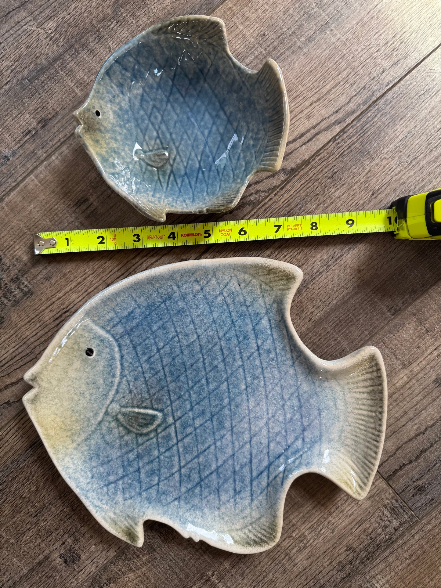 Pottery Fish SET- Beach Fish Tray & bowl-Ceramic Beach Tray - Fish Trinket Dish- beach home decor- Vintage Pier 1 ceramic fish