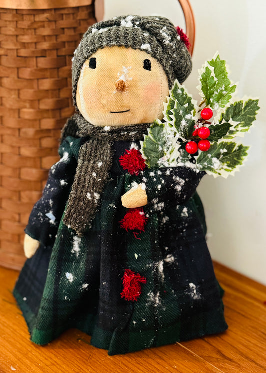 Snowlady - Primitive Snowgirl- Holly Snowgirl- Farmhouse Snowman- Handmade Snowman