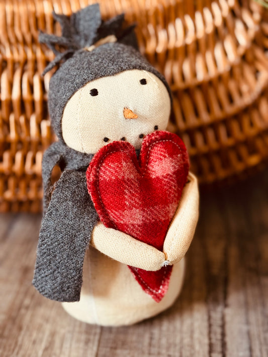 Valentine Snowman with Wool Heart