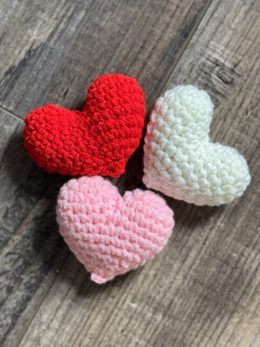 Knitted Heart Ornaments- Crocheted Heart Ornaments- Valentine Ornament- Valentines Day- Heart Bowl Fillers