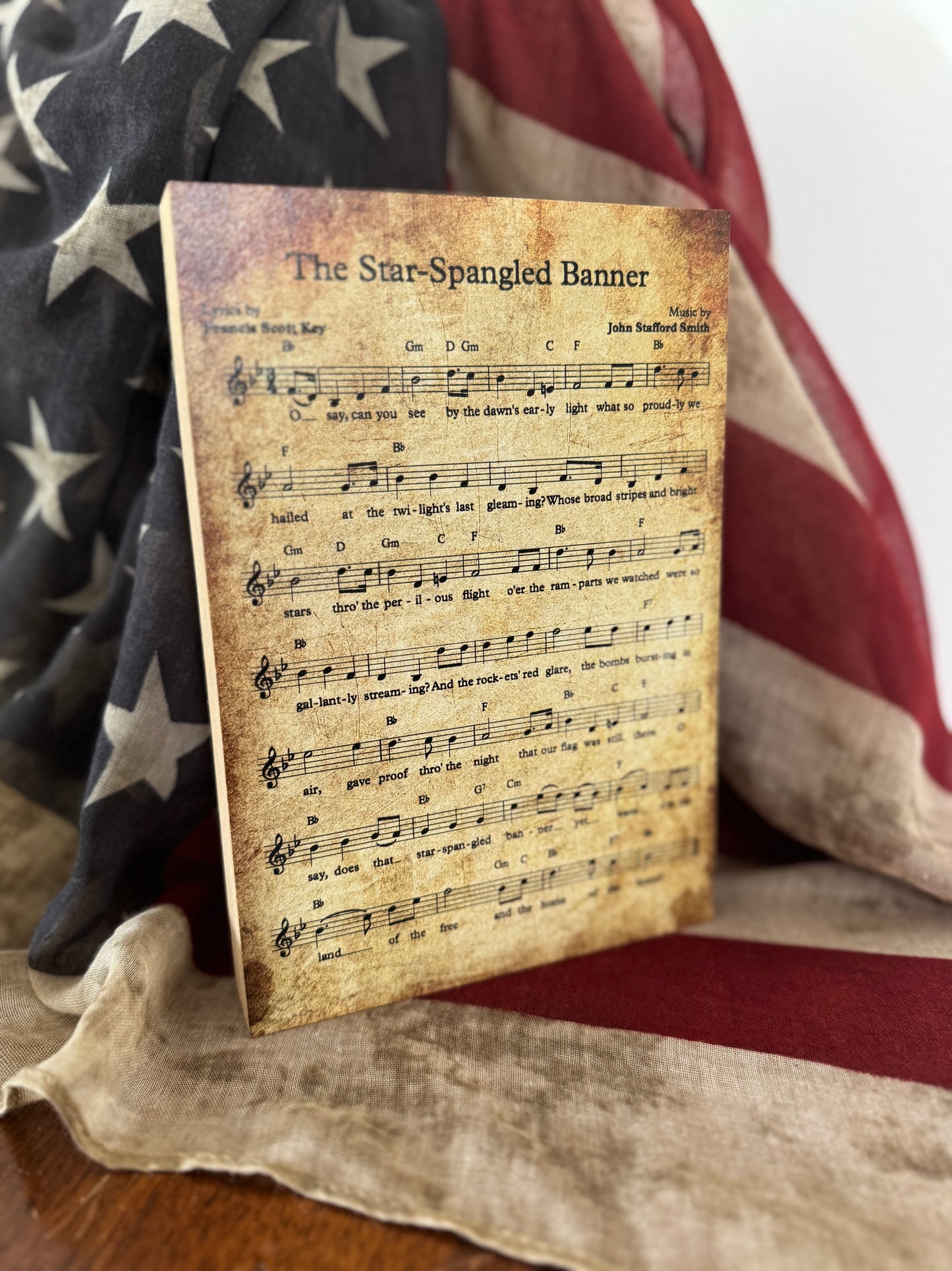 Star Spangled Banner Wood sign- Patriotic music sheet wood sign- 4th of July decor