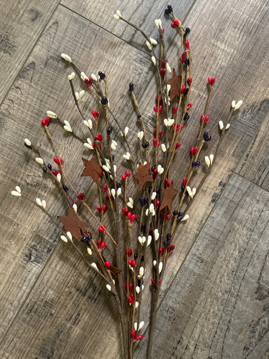 Americana Pip Berry with rusty Stars- Red, white and blue pip berry with stars - Patriotic Floral Picks