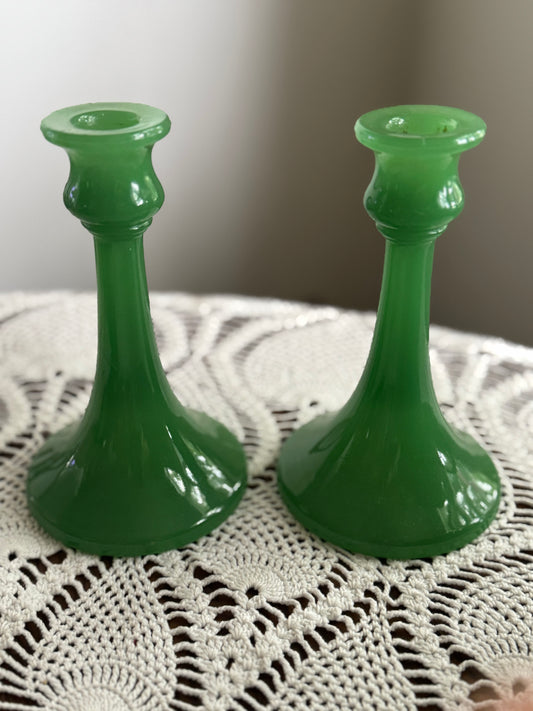 Antique Jade Jadeite Candlestick holders - RARE
