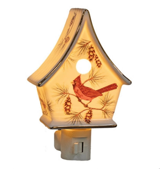Cardinal Night Light - porcelain cardinal birdhouse nightlight ￼
