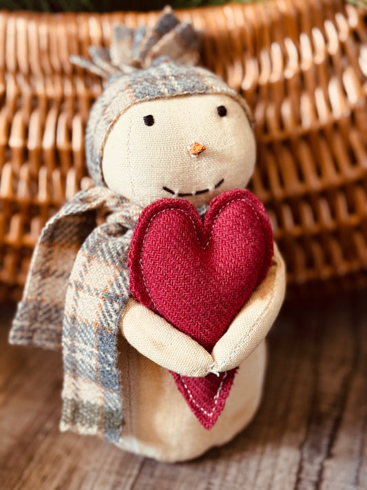 Valentine Snowman with Wool Heart
