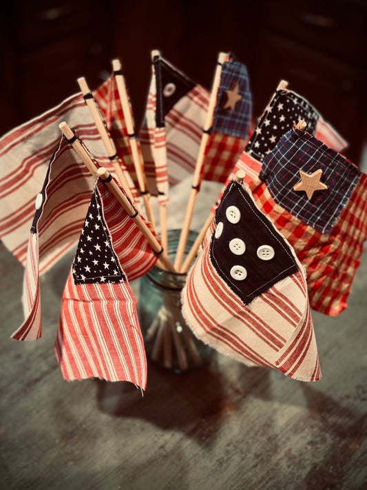 Handmade American Flags - SET of 3 Primitive Americana Flags