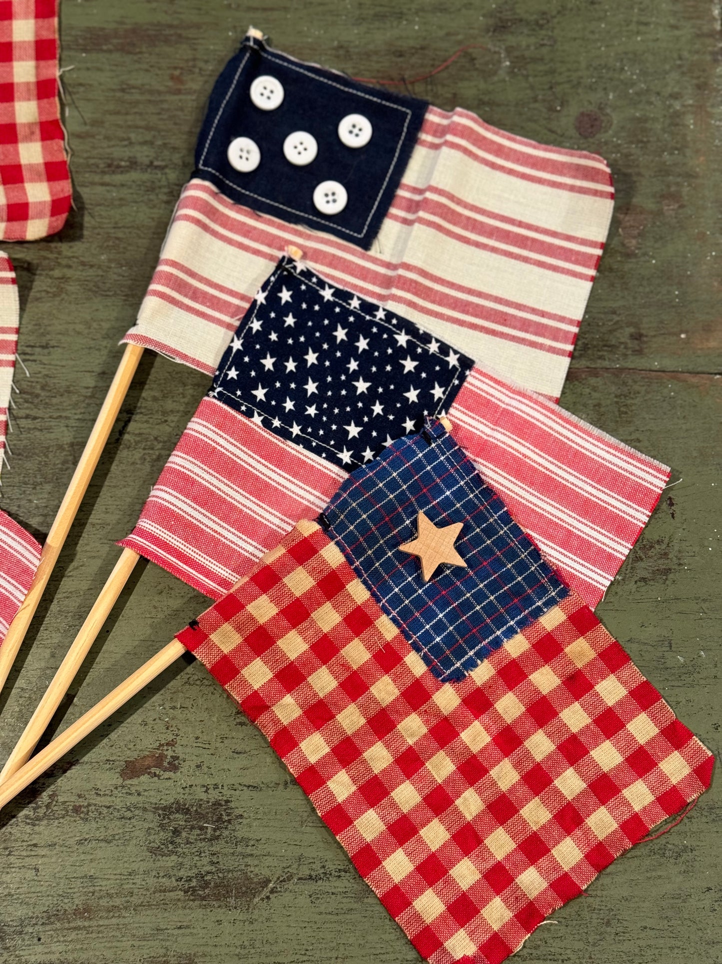 Handmade American Flags - SET of 3 Primitive Americana Flags