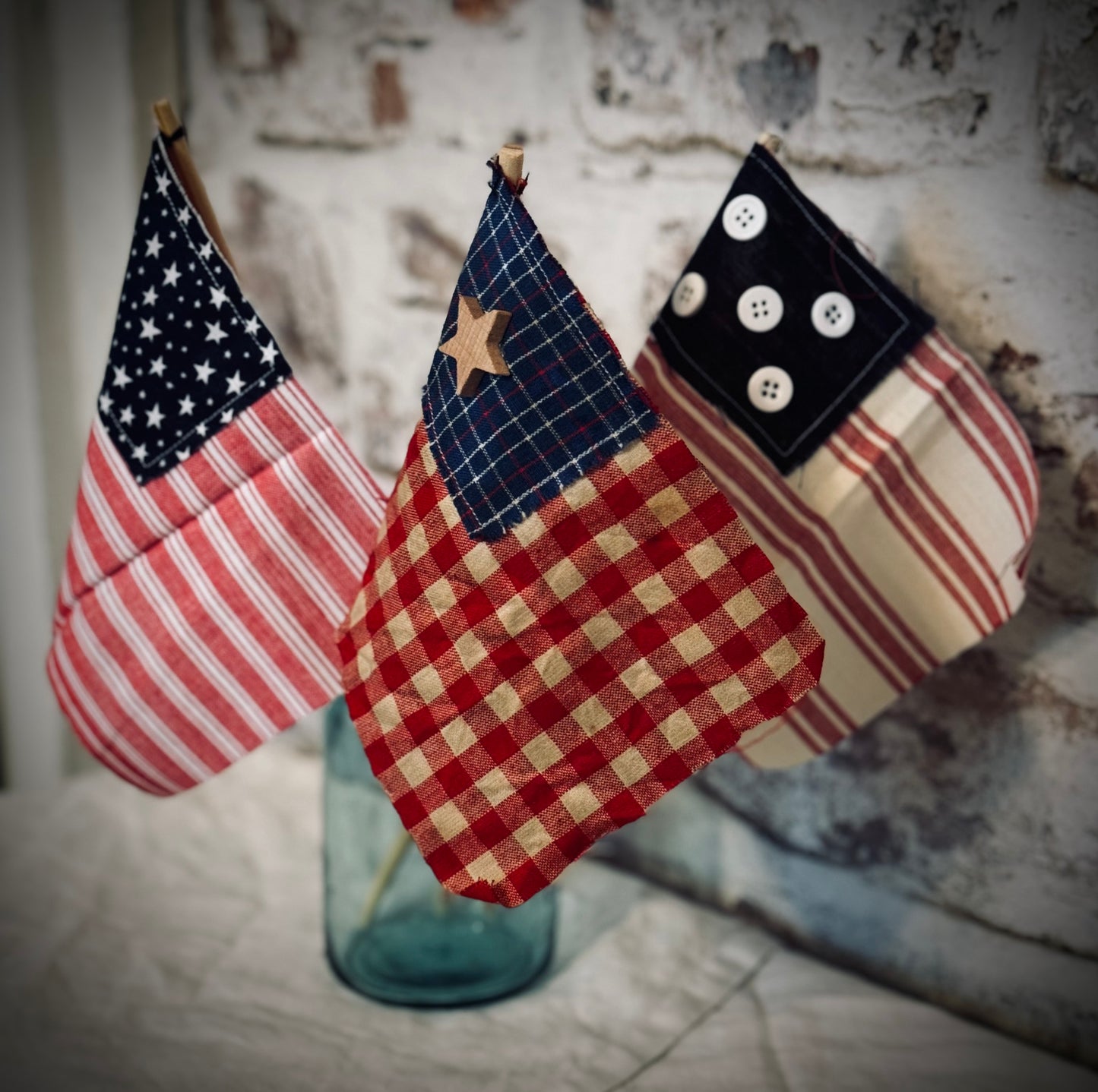 Handmade American Flags - SET of 3 Primitive Americana Flags