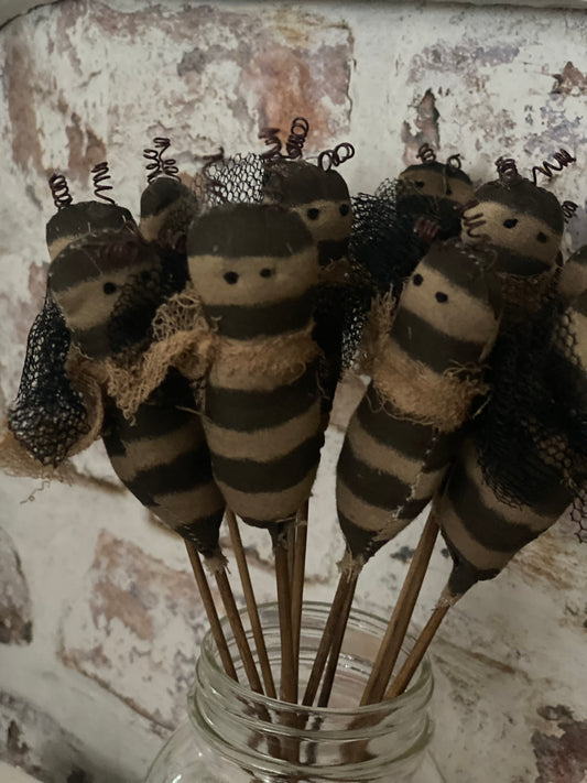 Primitive Bee Pick - SET of 2 Bumple Bee plant poke